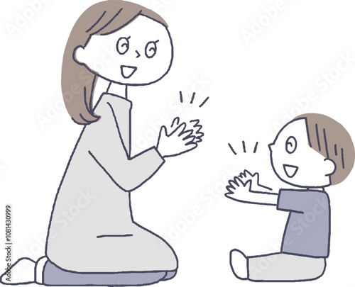 子供と手遊びをするお母さん