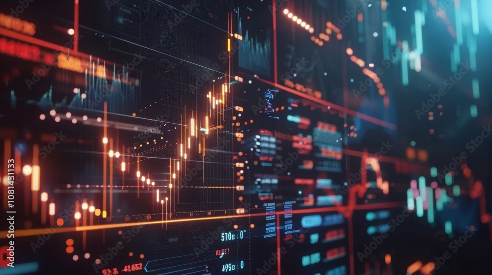 Fototapeta premium A financial institution utilizing 6Gdriven AI to analyze data and make strategic investment decisions with unprecedented accuracy and speed.