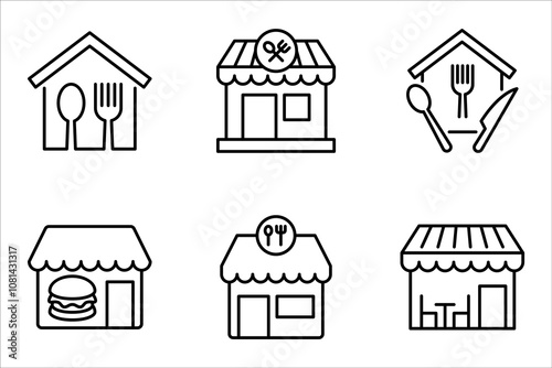 Restaurant building icon set. Editable stroke and pixel perfect. vector illustration on white background
