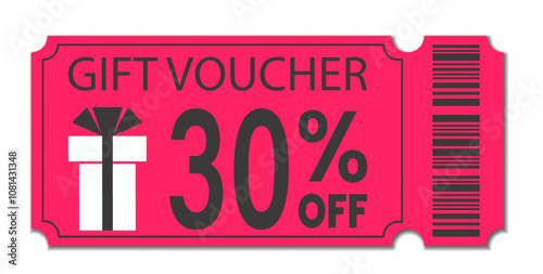 Sale Gift Voucher Coupon. 30 Discount Coupons Ticket. Isolated Tag label on transparent background, Sale banner with discount coupon. Pink Vector Off gift voucher vector icon Png
