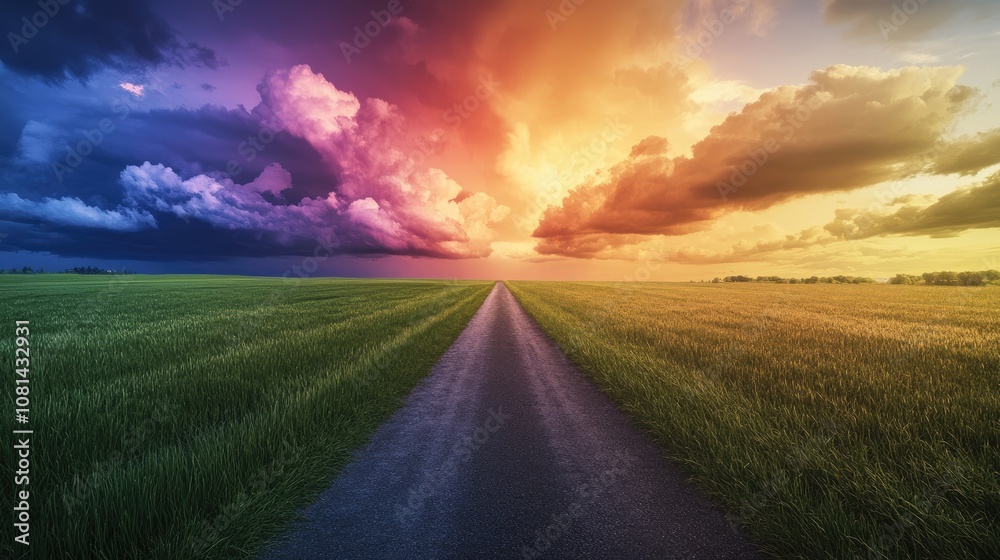 Fototapeta premium Dramatic Sunset Over Rural Road