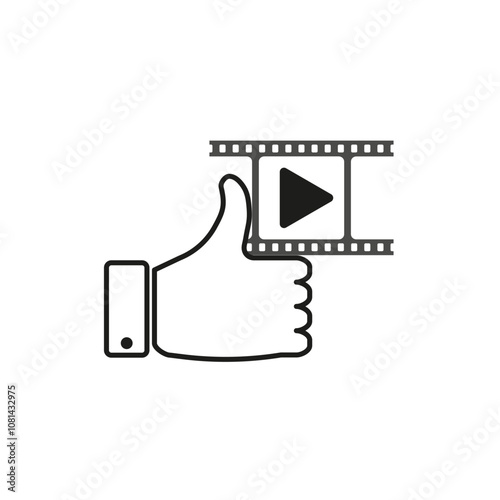 Thumbs up icon. Video play symbol. Media approval vector. Simple like graphic.