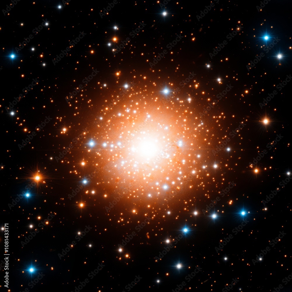 A bright, densely packed cluster of stars in the Milky Way, surrounded by scattered stars. A bright, densely packed cluster of stars in the Milky Way, surrounded by scattered stars.