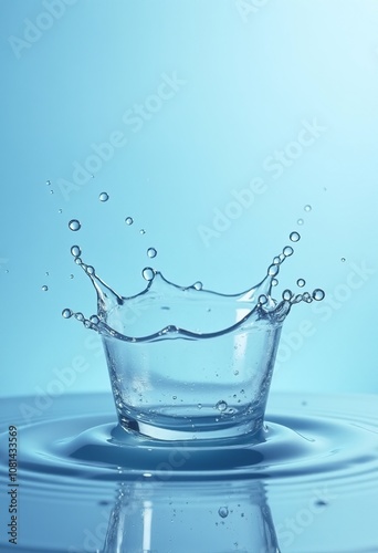 Surreal Water Splash Photography: Close-Up Shot of Crown-Shaped Ripples with Blurred Edges Against a Light Gray Tone Background