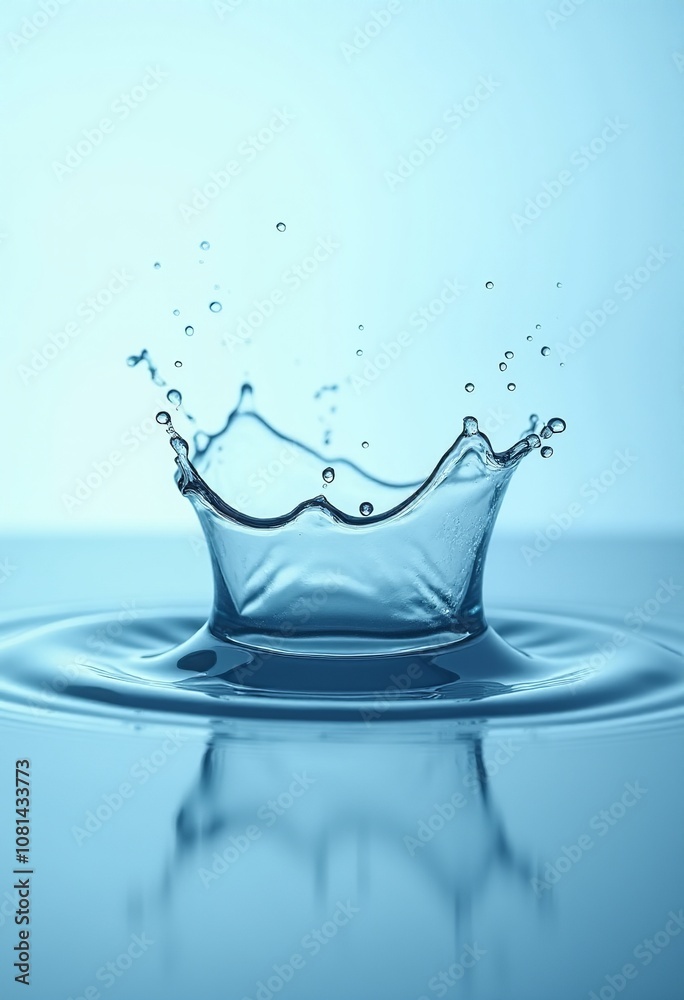 Crown-Shaped Water Splash on Blue Background: High-Resolution Product Photography with Exquisite Details and Surrealism Crown-Shaped Water Splash on Blue Background: High-Resolution Product Photography with Exquisite Details and Surrealism