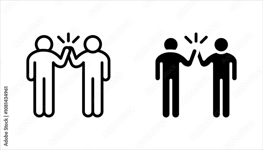 High five linear icon set. Success gesture. Collaboration. vector illustration on white background High five linear icon set. Success gesture. Collaboration. vector illustration on white background