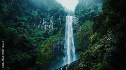 Waterfall in Lush Rainforest