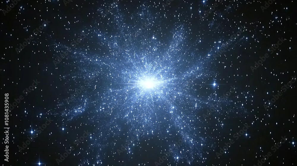A bright, white star bursts with energy in a field of twinkling stars, representing the vastness of space and the power of the universe. A bright, white star bursts with energy in a field of twinkling stars, representing the vastness of space and the power of the universe.