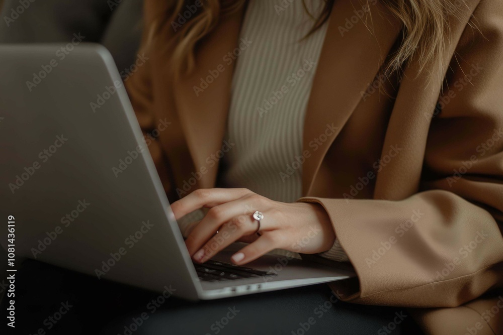 Naklejka premium business woman close up of a person typing on a laptop computer