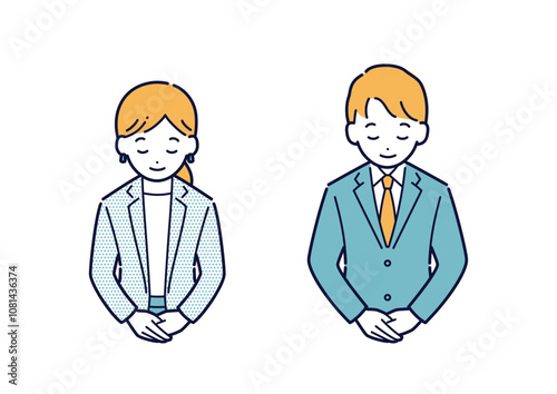 お辞儀をするビジネスパーソンのイラスト＿上半身