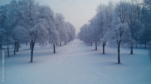 Wallpaper Mural A snowy path lined with frost covered trees in a winter park. Torontodigital.ca