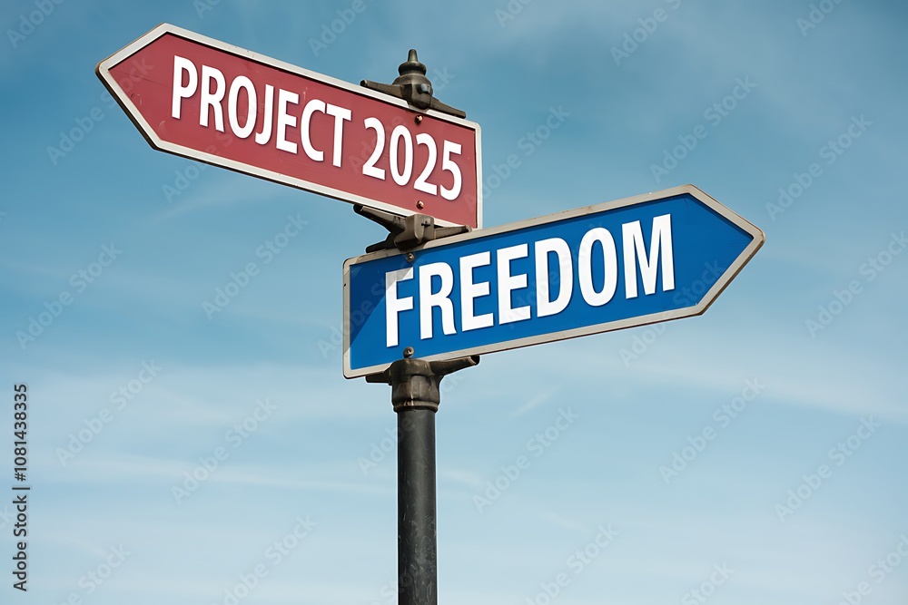 Project 2025 and Freedom Directional Sign Project 2025 and Freedom Directional Sign