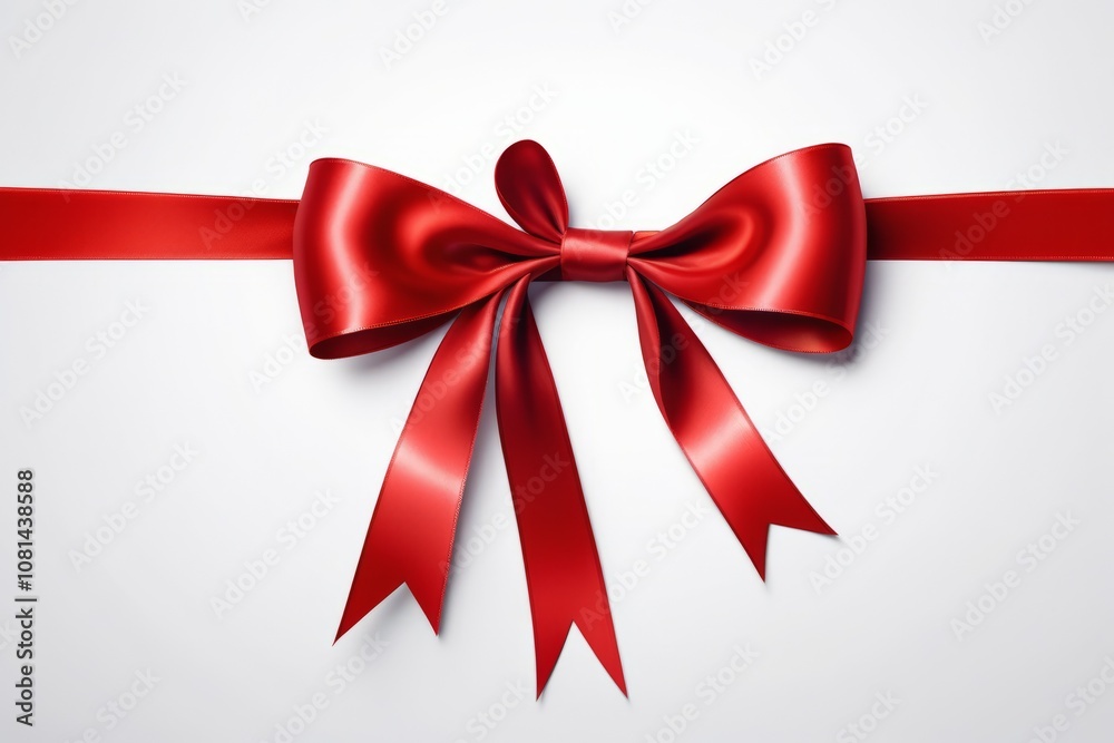 Red satin bow on white background for holiday gift or festive decoration Red satin bow on white background for holiday gift or festive decoration