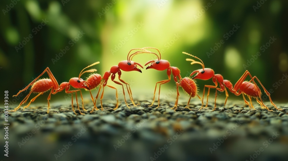 Fototapeta premium Three Red Ants Face Off