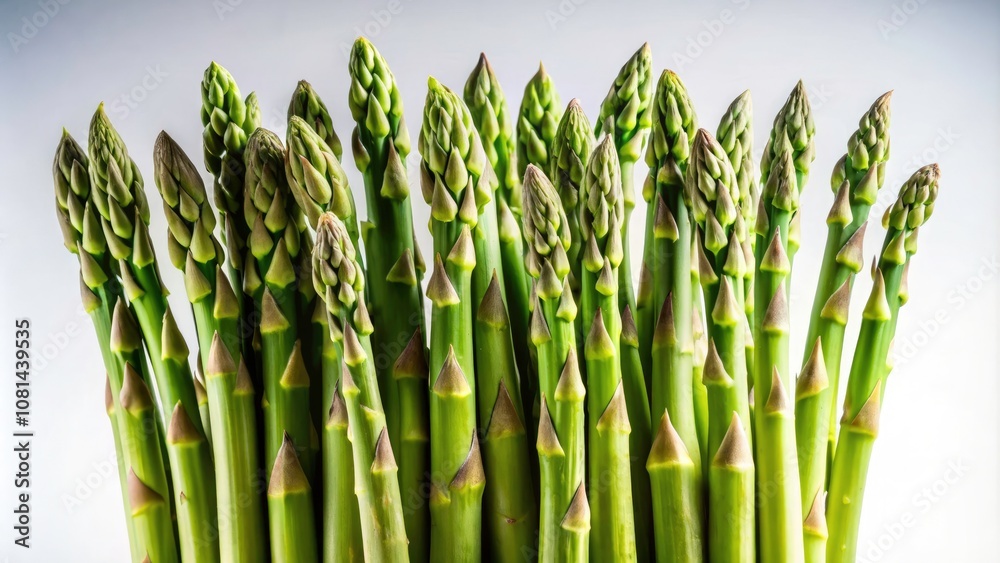 Fototapeta premium Fresh Green Asparagus Spears Silhouette on White Background - Vibrant, Healthy, Organic Vegetables for Culinary and Nutritional Use, Perfect for Food Photography and Recipes