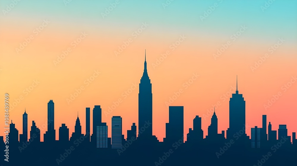 Fototapeta premium City Skyline Sunset Silhouette
