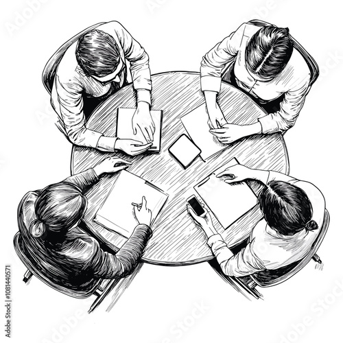 Group of People in a Brainstorming Meeting - Sketch Style