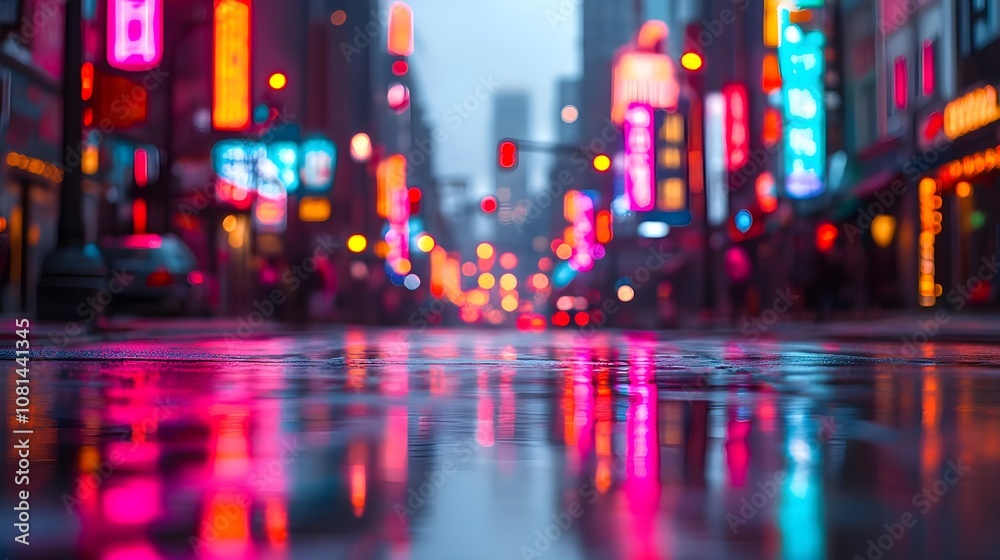 Neon City Lights Reflection Neon City Lights Reflection