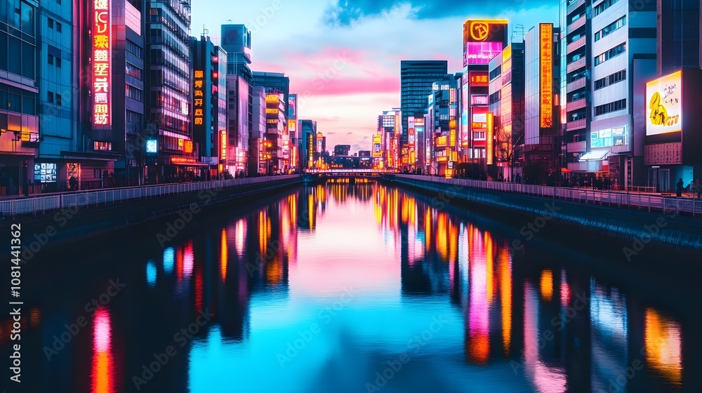 Fototapeta premium Neon City Reflections