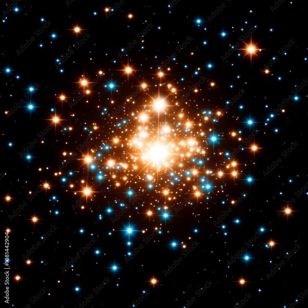Abstract background of twinkling blue and orange stars on a black backdrop. Abstract background of twinkling blue and orange stars on a black backdrop.