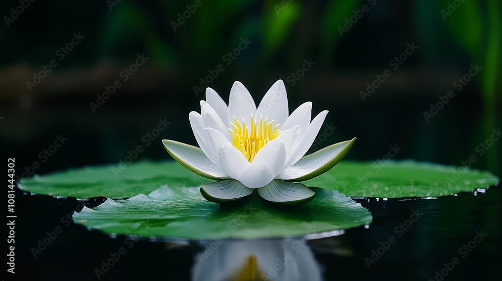 Serene White Water Lily Flower on Lily Pad Nature Photography Serene White Water Lily Flower on Lily Pad Nature Photography