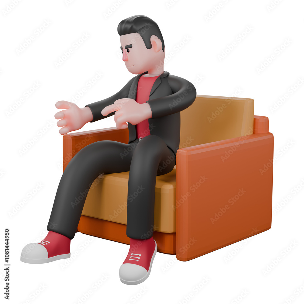 Cartoon Choreographer Dance Star. A male choreographer sits on a sofa facing down as if he is talking. 3D Model Cartoon Choreographer Dance Star. A male choreographer sits on a sofa facing down as if he is talking. 3D Model