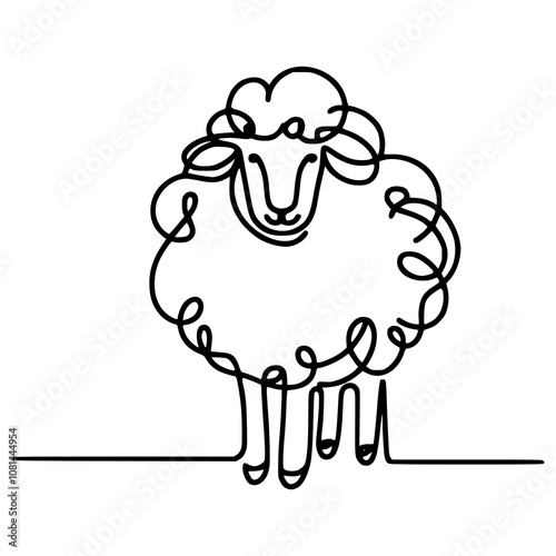 one line drawing sheep animal farm vector illustration template design