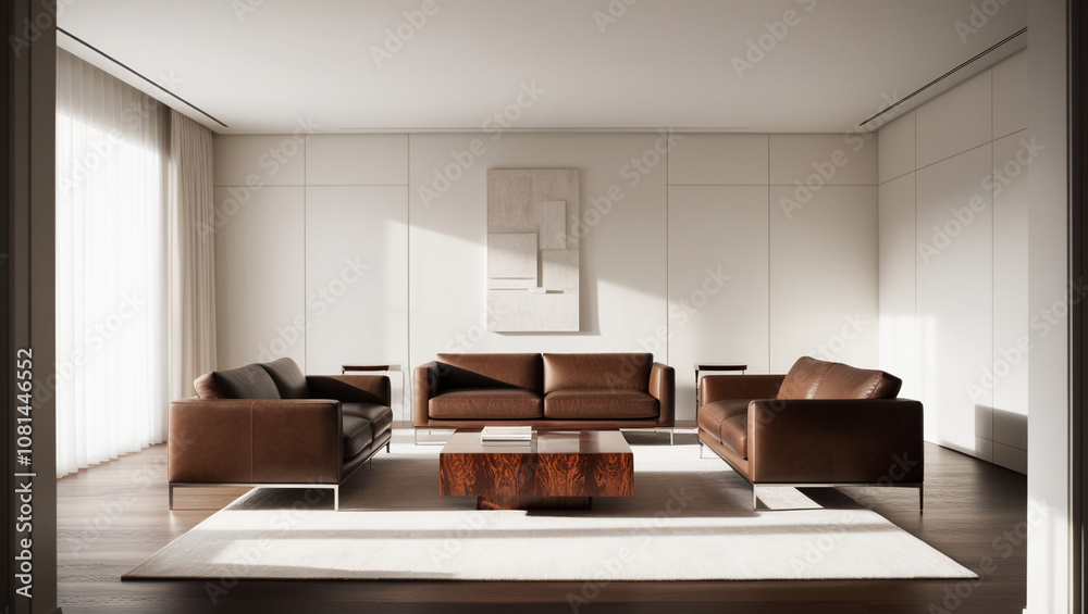 Fototapeta premium AI generative. 3d render of minimal design of interior living room of white ambiance. 1