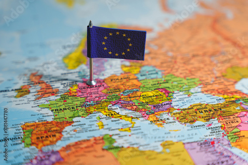 European Union flag on Europe map
