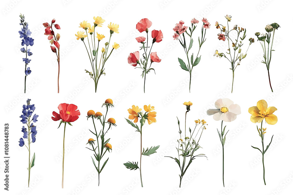 Fototapeta premium Isolated Grunge Wildflowers in Oil Paint on Transparent Background