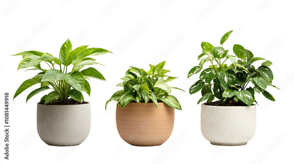 Fototapeta premium Collection of Houseplants in Ceramic Pots on Transparent Background