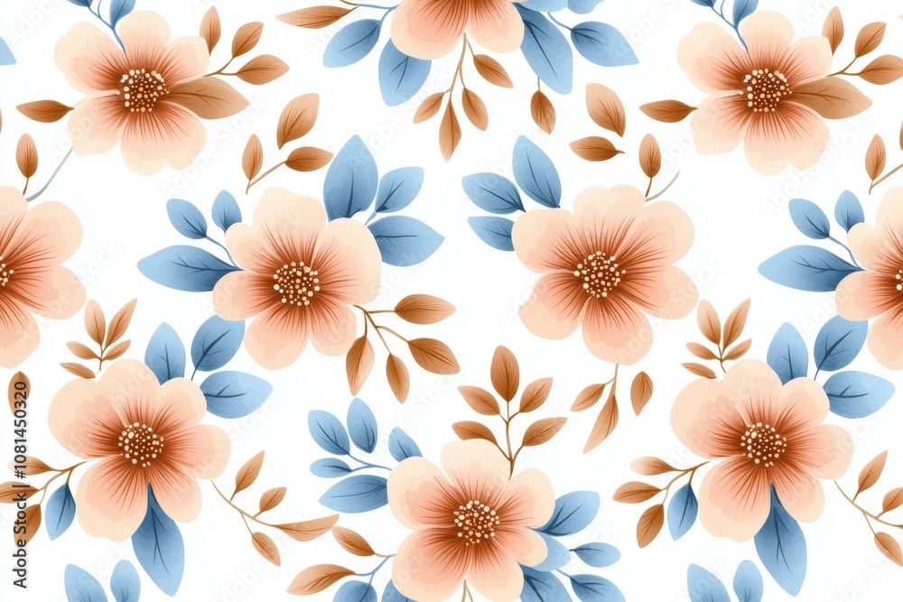 A floral pattern with blue and pink flowers A floral pattern with blue and pink flowers