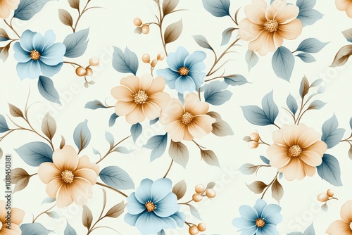 A floral pattern with blue and yellow flowers