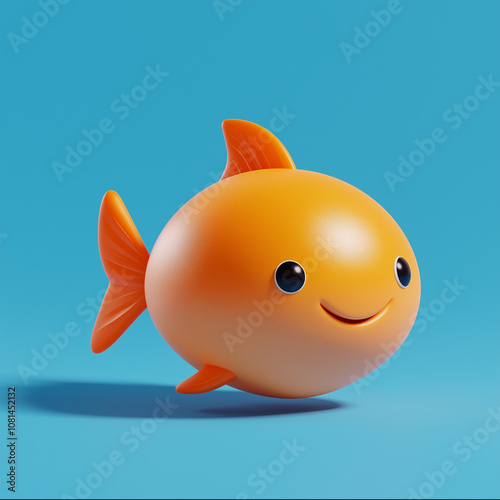Cute goldfish swimming and smiling, 3d render illustration on transparent bac...