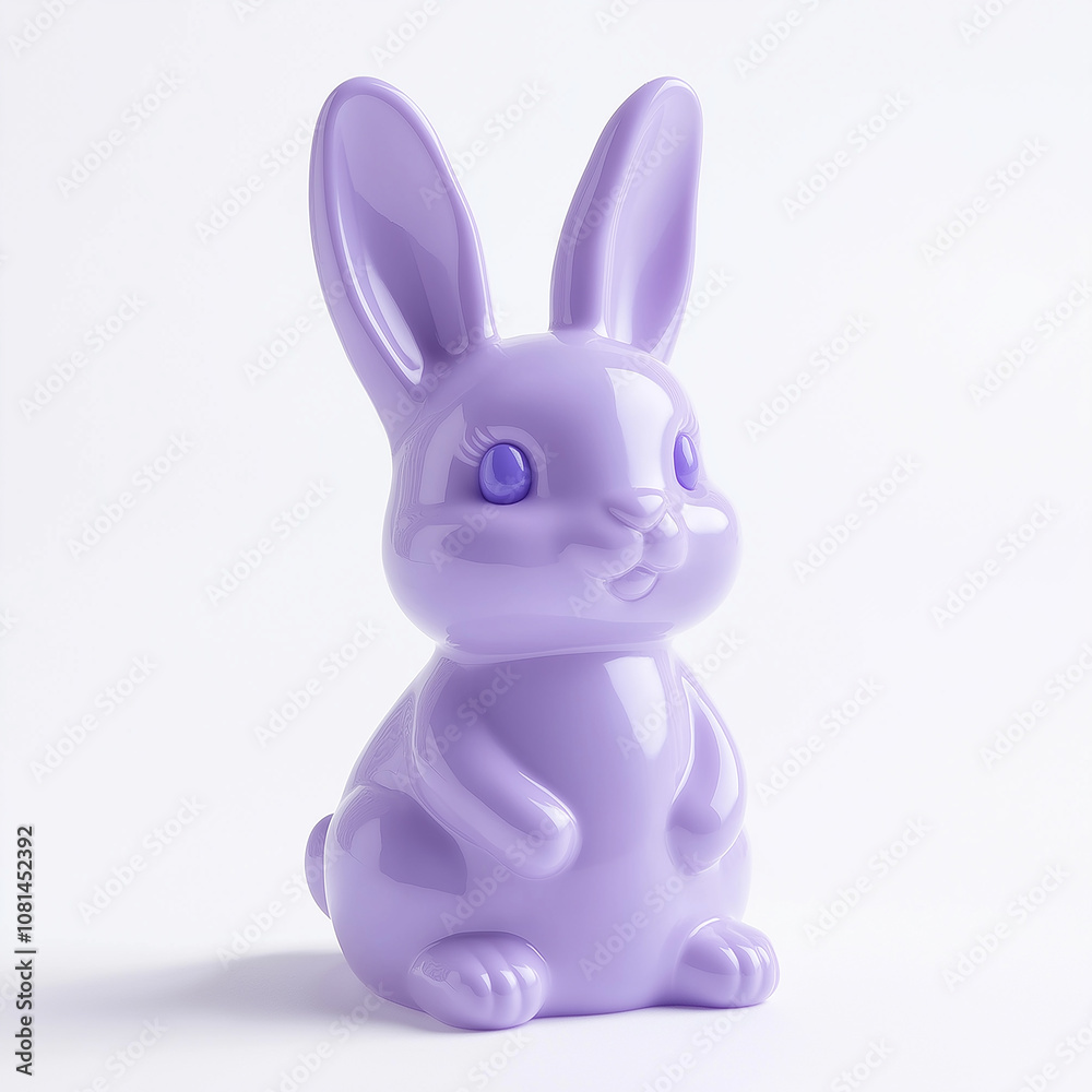 Obraz premium Glossy purple plastic easter bunny sitting on white background