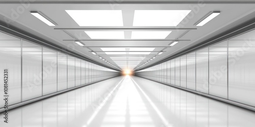 A futuristic corridor with bright light at the end, emphasizing depth and perspective.