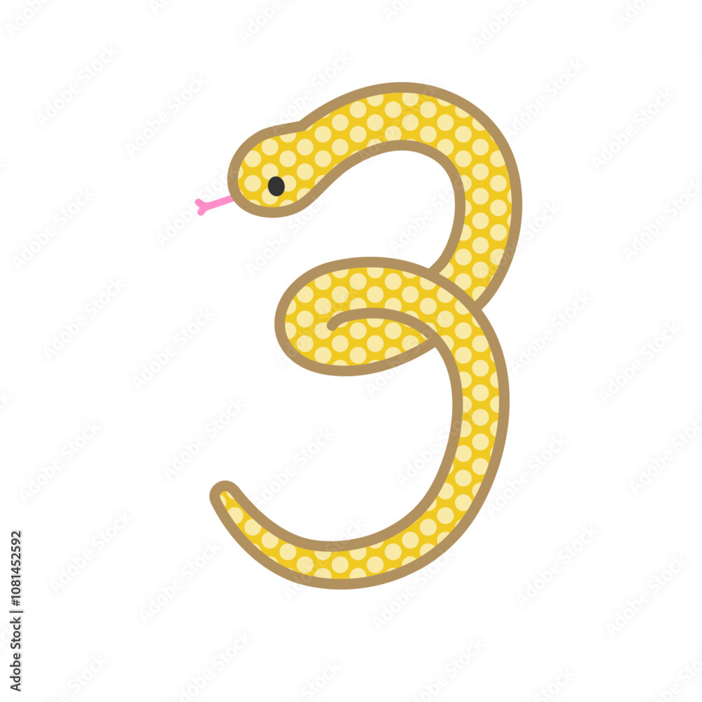 Naklejka premium 数字の3になるコミカルでかわいい金色の蛇