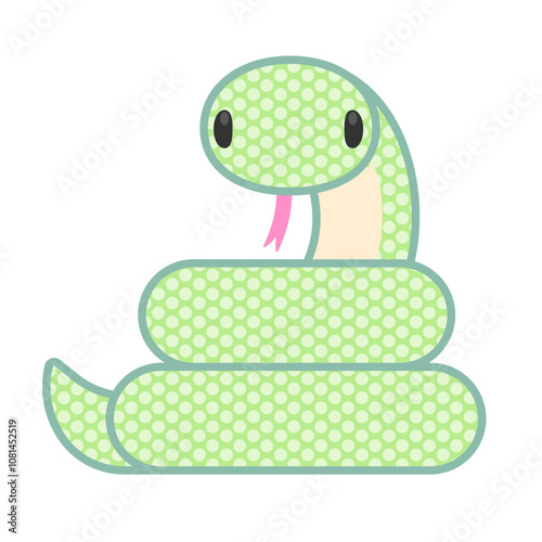 とぐろを巻くコミカルでかわいい緑の蛇