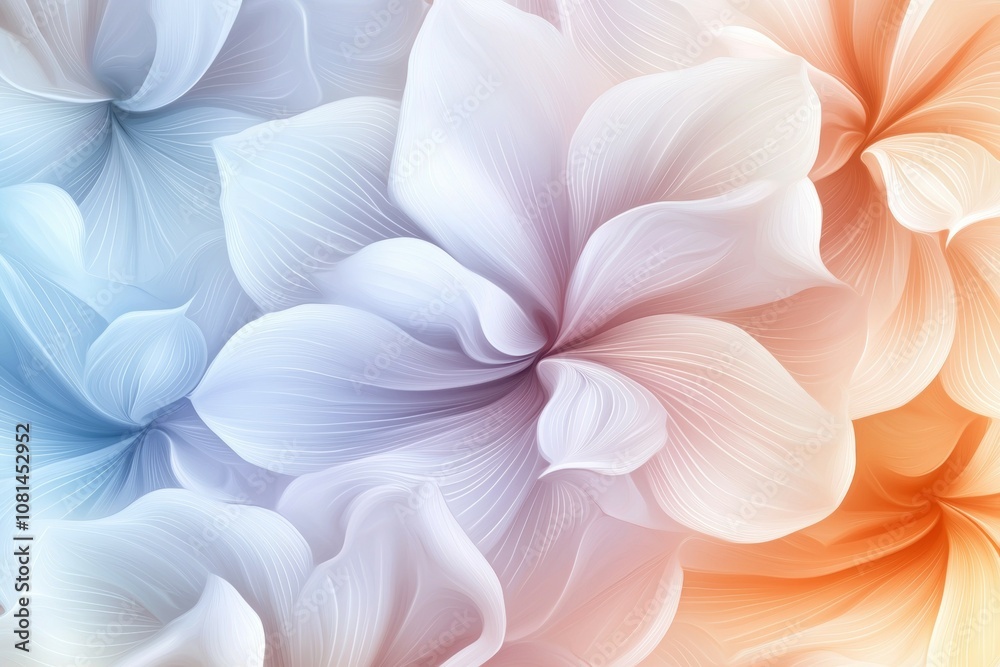 A colorful flower pattern with a blue, white, and orange hue A colorful flower pattern with a blue, white, and orange hue