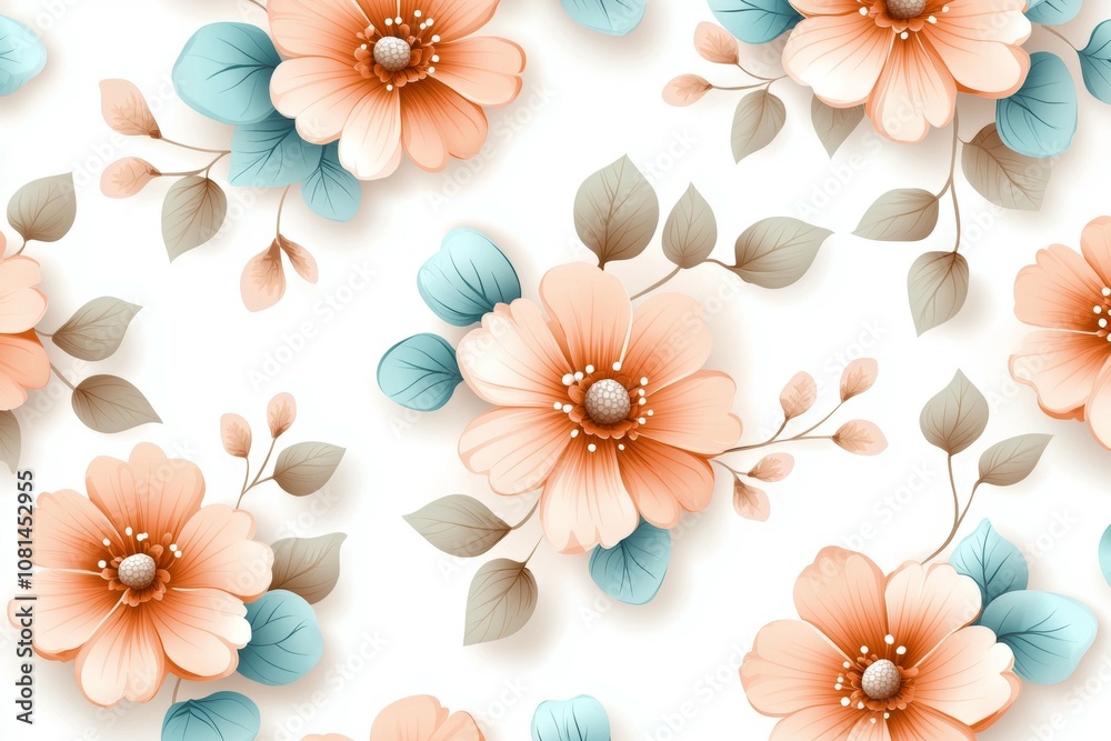 A floral pattern with pink and blue flowers A floral pattern with pink and blue flowers
