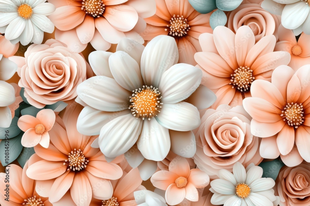 A bouquet of flowers with a white flower in the center A bouquet of flowers with a white flower in the center