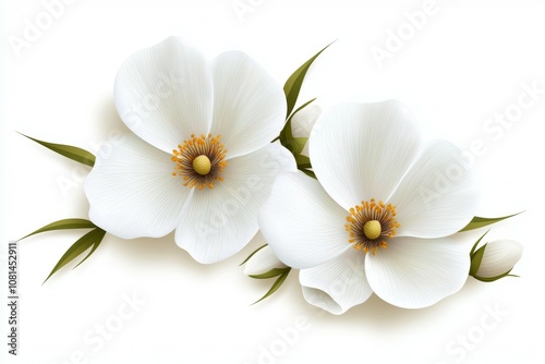 Two white flowers with green stems