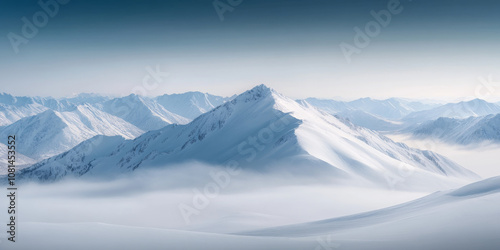 Snow-covered mountain peak under a bright sky, perfect for winter-themed backgrounds.