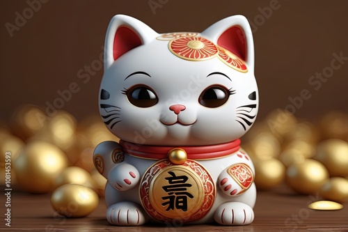 Cute 3d beckoning maneki neko Japanese