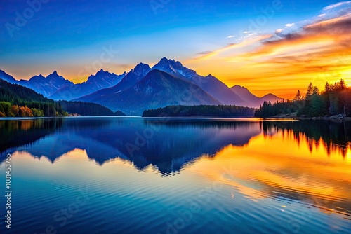 Scenic Lake with Majestic Mountains and Reflections Under Clear Blue Sky - Serene Nature Photography