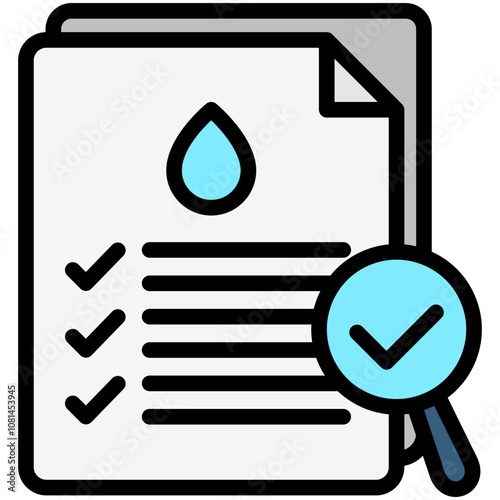 Analysis flat outline color icon, use for UI, UX, app and web development, digital or print. for industry, education, business, ecology and environment, water treatment theme.