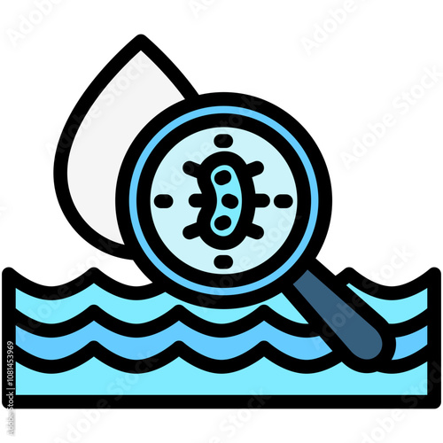 Bacteria flat outline color icon, use for UI, UX, app and web development, digital or print. for industry, education, business, ecology and environment, water treatment theme.