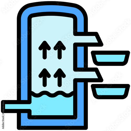 Desalination flat outline color icon, use for UI, UX, app and web development, digital or print. for industry, education, business, ecology and environment, water treatment theme.