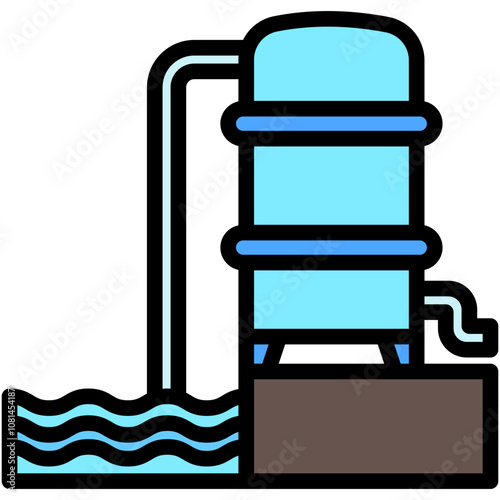 Desalination flat outline color icon, use for UI, UX, app and web development, digital or print. for industry, education, business, ecology and environment, water treatment theme.