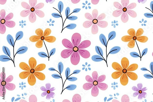 A colorful floral pattern is displayed on a white background